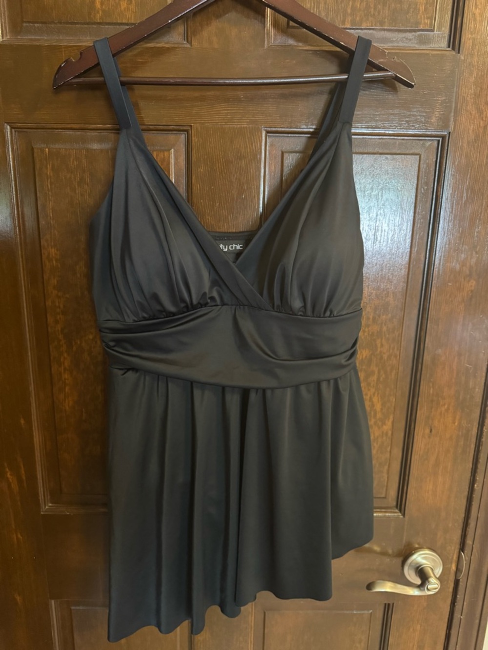 Plus Size Black S asymmetrical Wrap Swimdress  city chic brand